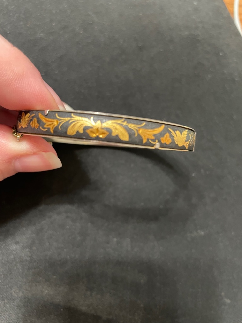 Spanish Damascene Hinged Bracelet Vintage